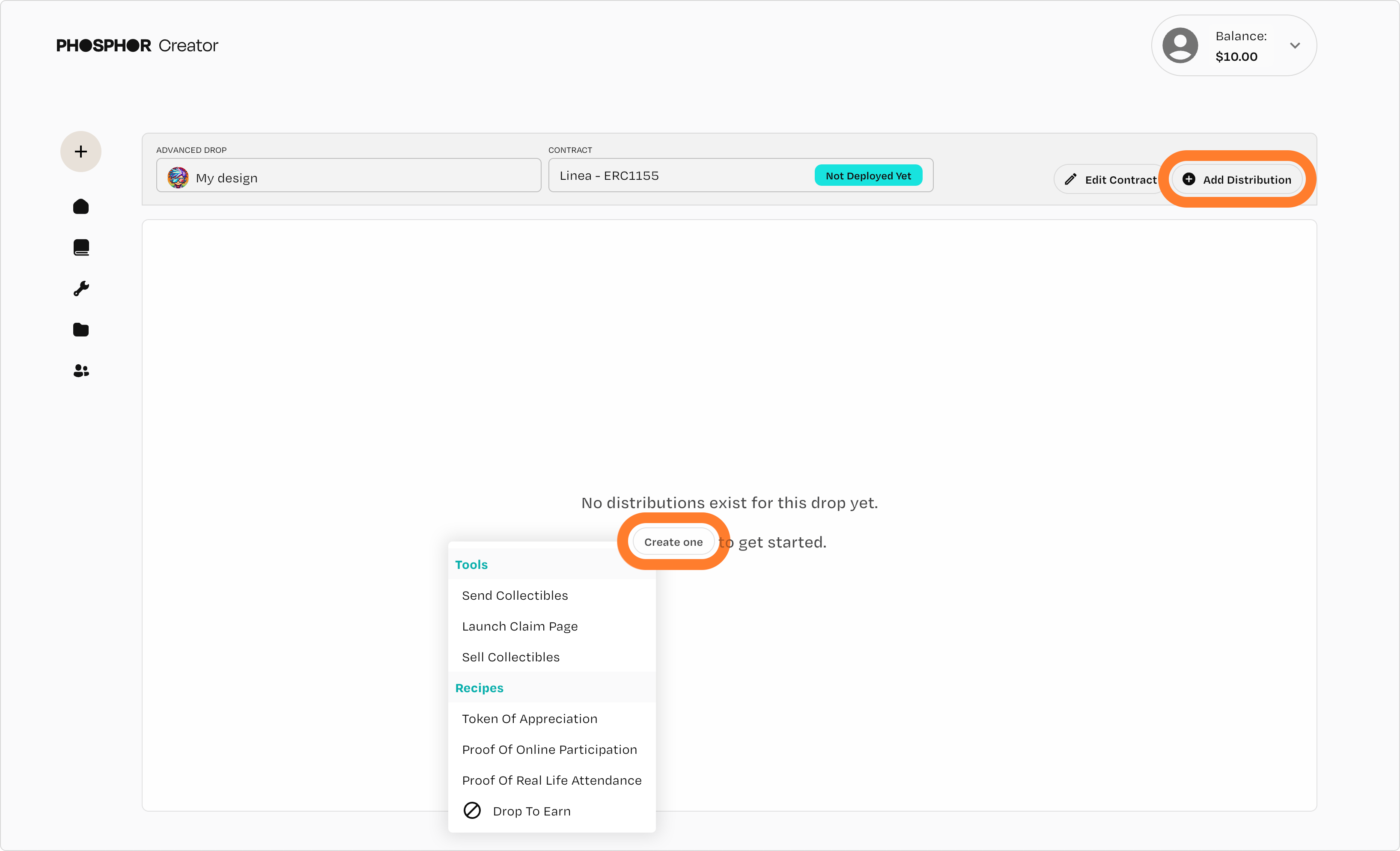 Phosphor advanced drop add create distribution