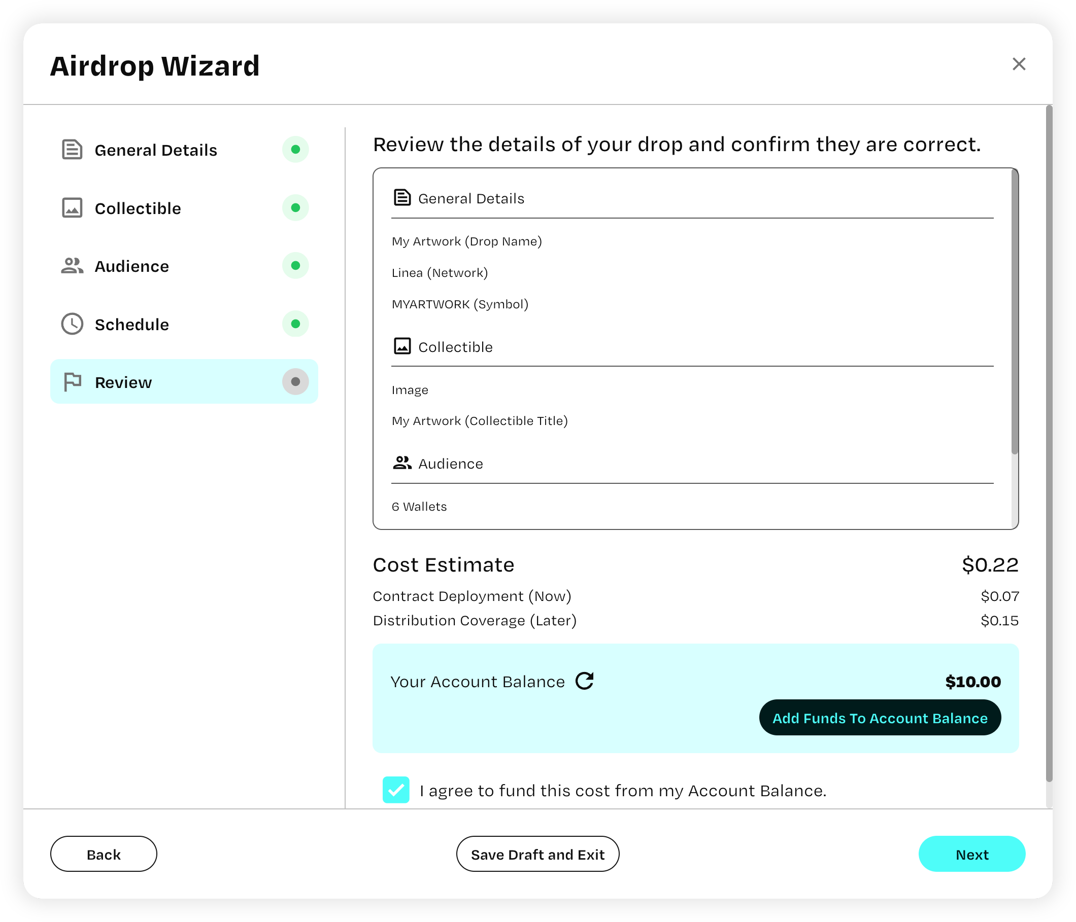 Phosphor send an airdrop modal