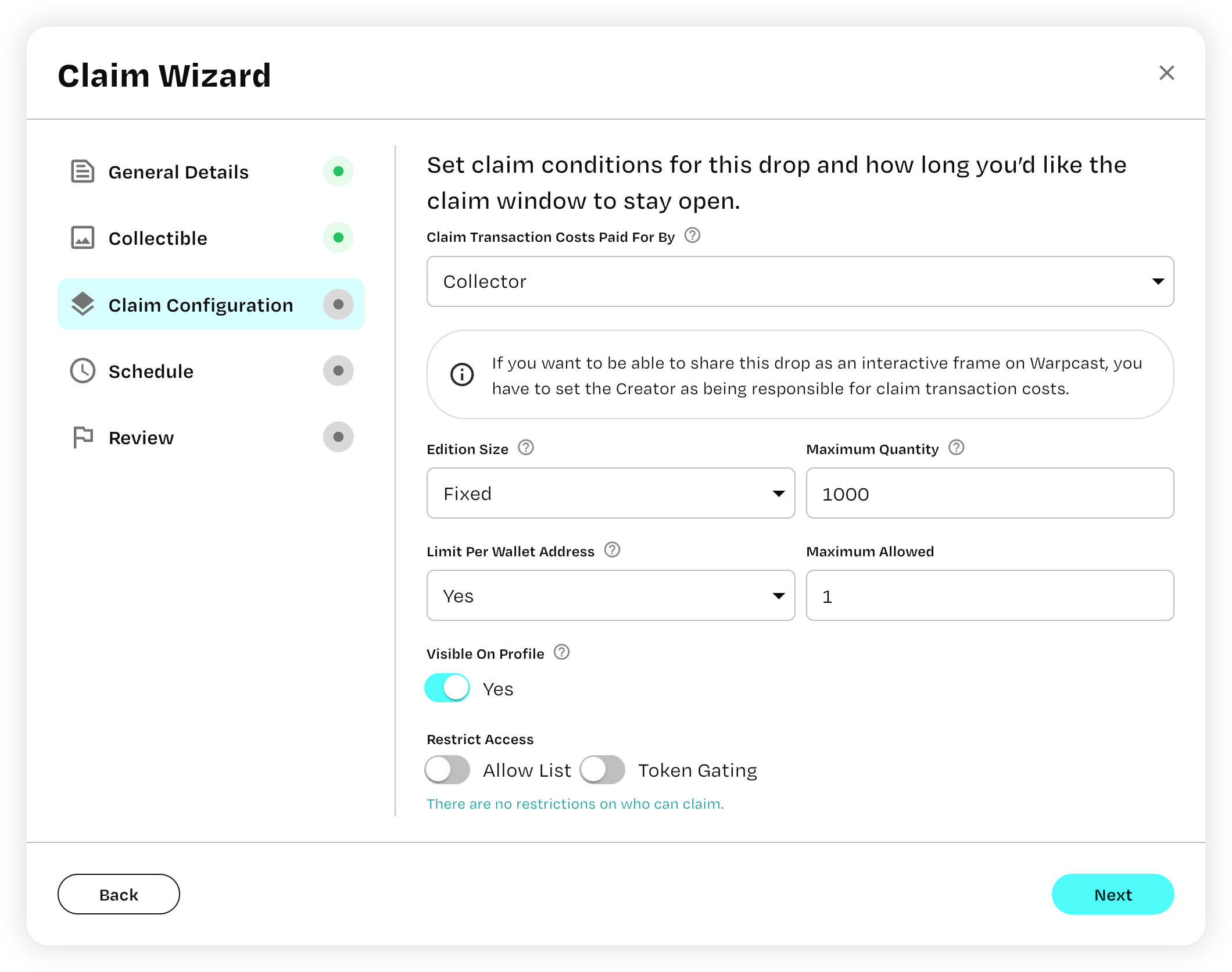 Phosphor create a claim modal