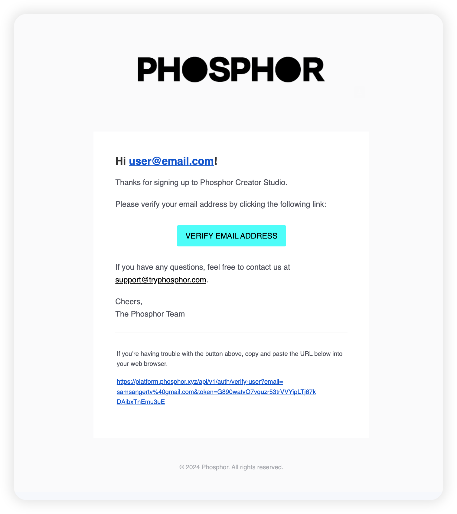 Phosphor signup email